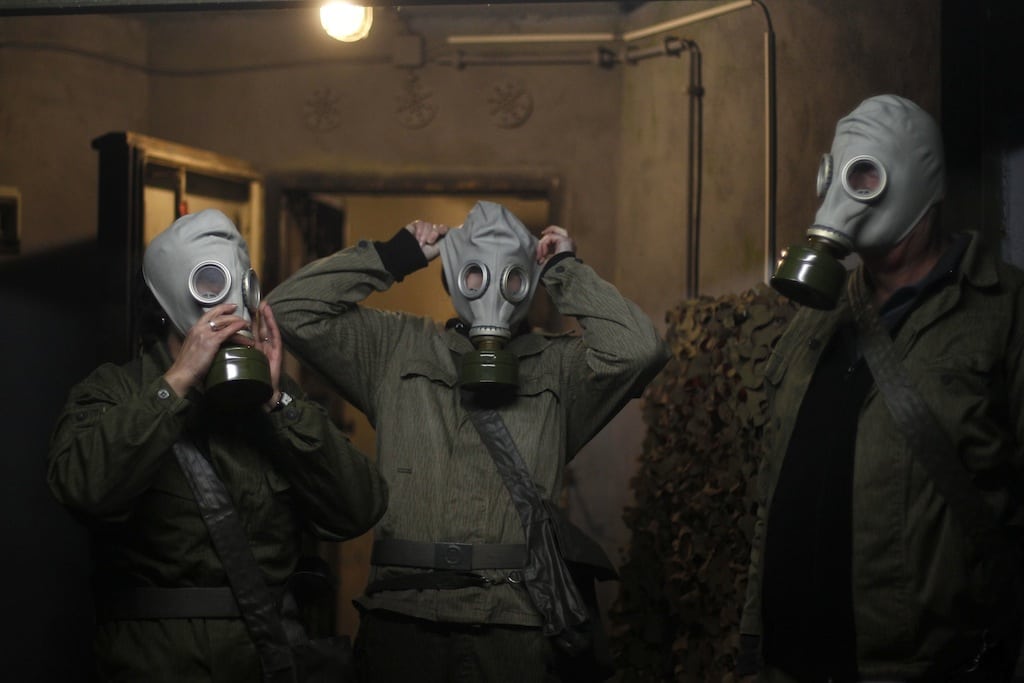 family gas mask living room