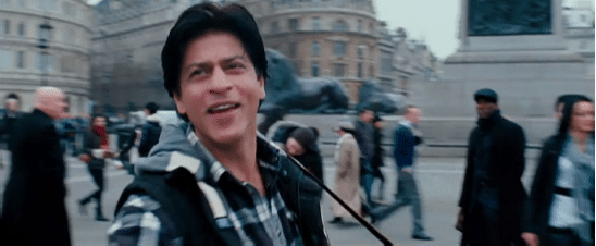 Indian movie star Sharukh Khan on the streets of London for Jab Tak Hai Jaan Source: YouTube