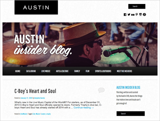 Austin CVB’s blog homepage Courtesy: Austin CVB