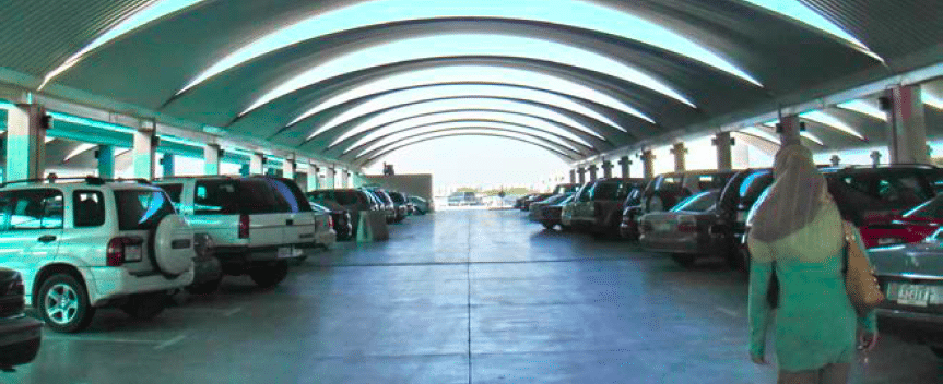 Parking garages should be well lit, so women feel safe / Source: Kuwait International Airport Parking, Wikimedia Commons