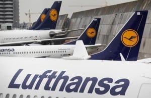 Lufthansa planes are pictured at Frankfurt Airport