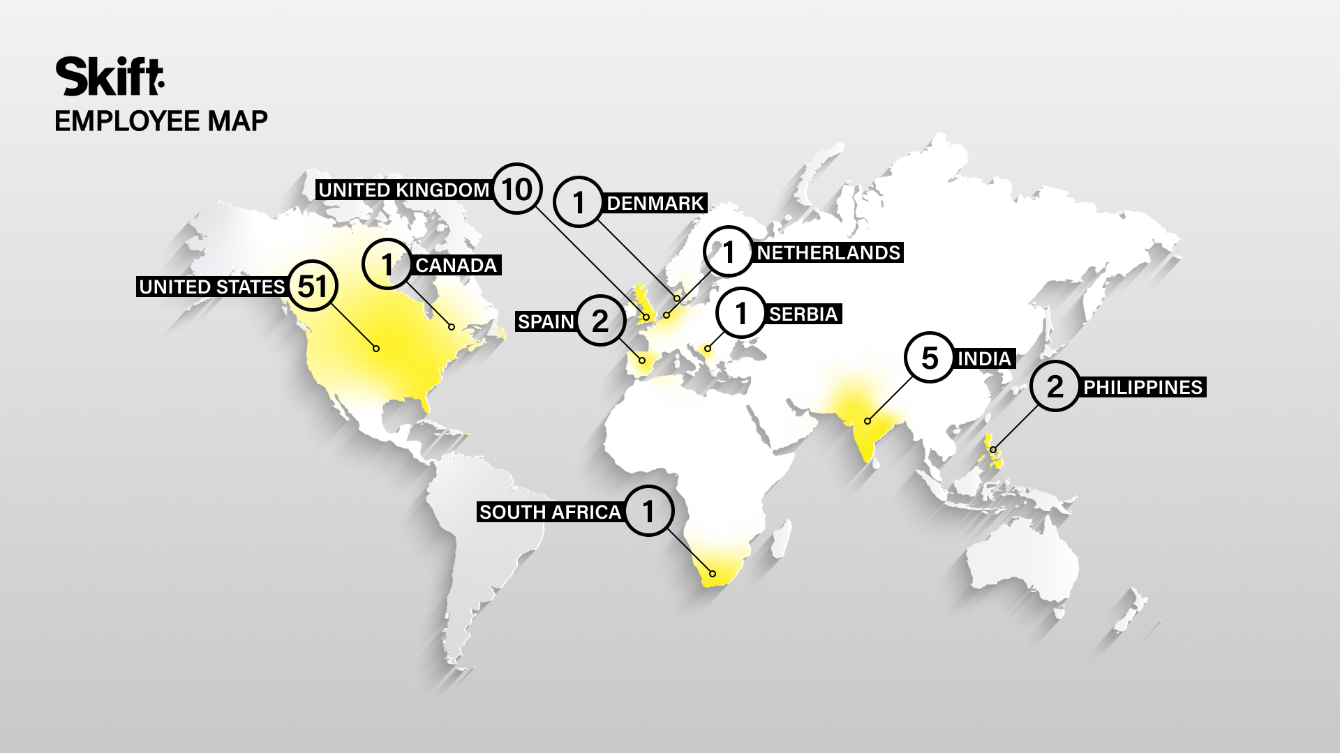 A map of where Skift employees are based