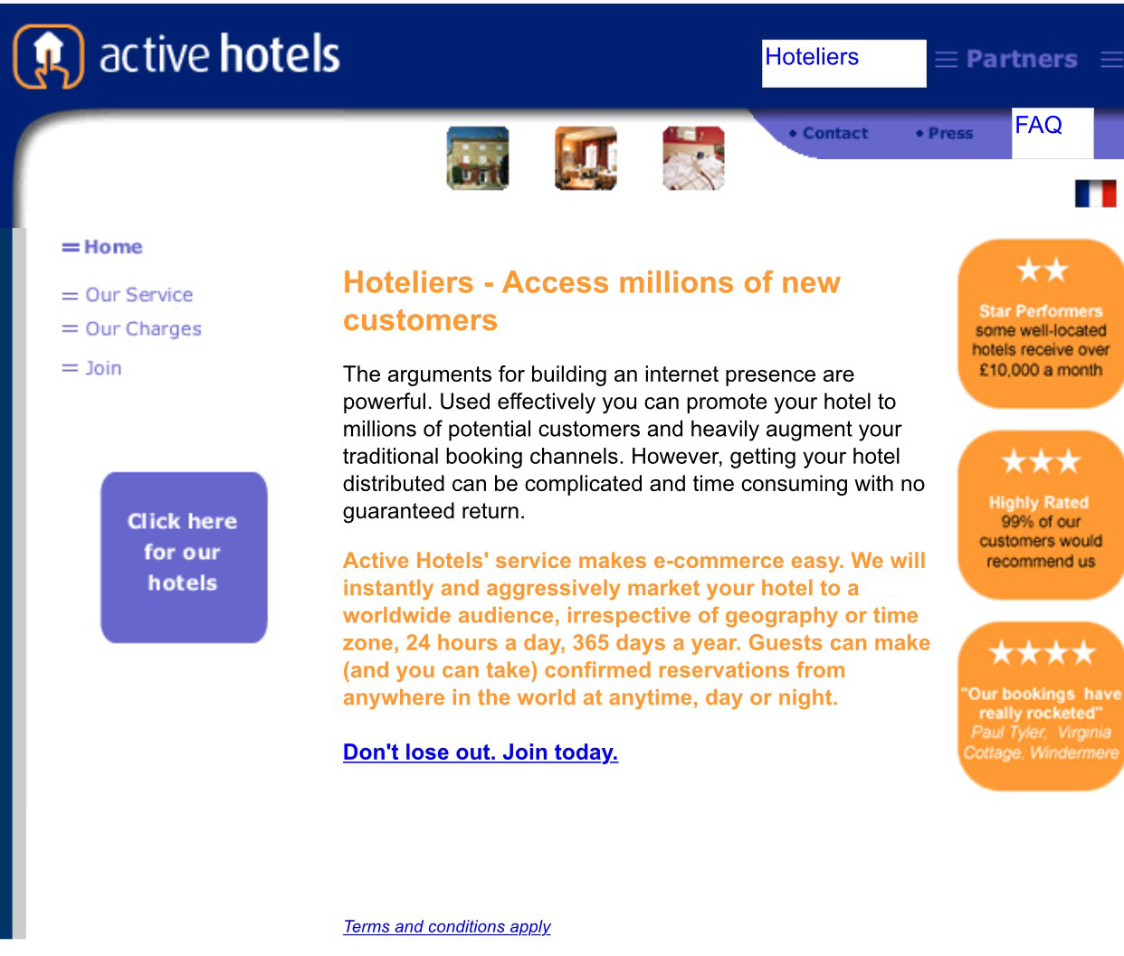 A screen shot of the Activebooking.com website on March 27, 2002. Courtesy Wayback Machine.