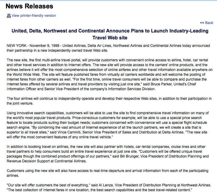 The press release that was issued after Expedia refused to give airlines the share they demanded.