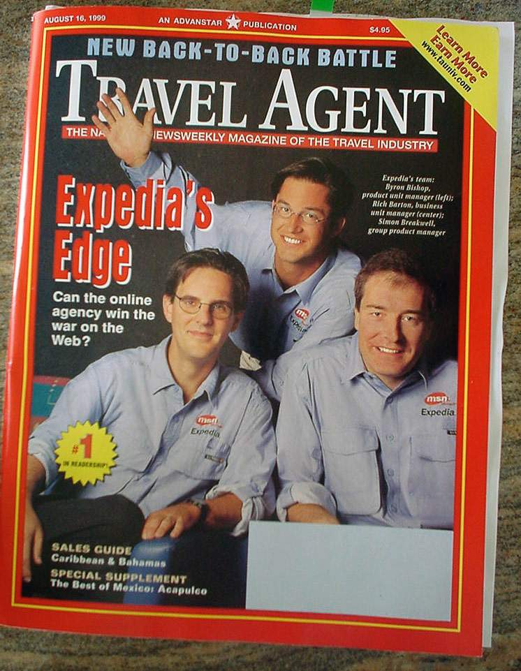 Expedia&#39;s executive team on the cover of Travel Agent magazine in 1999