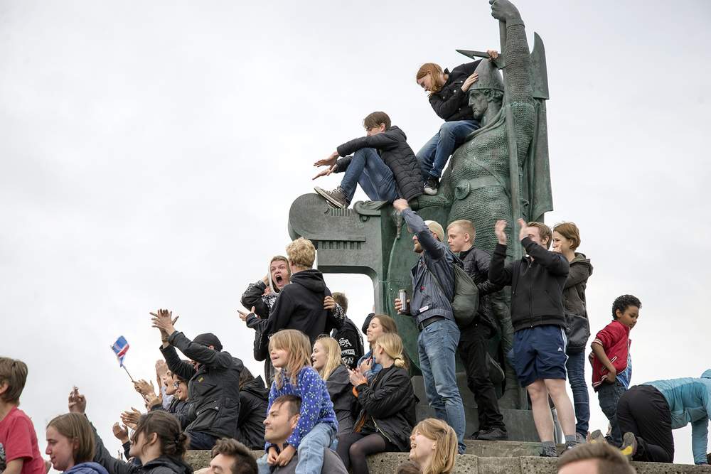 Icelanders celebrate in central Reykjavik during the Euro 2016 competition.&amp;nbsp;