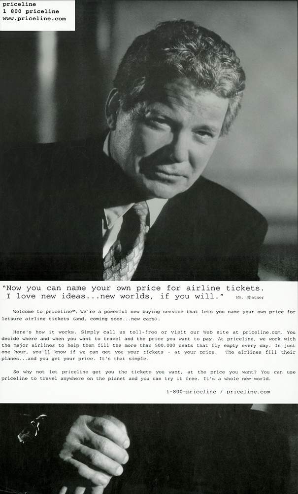 The first Priceline print advertisement featuring William Shatner