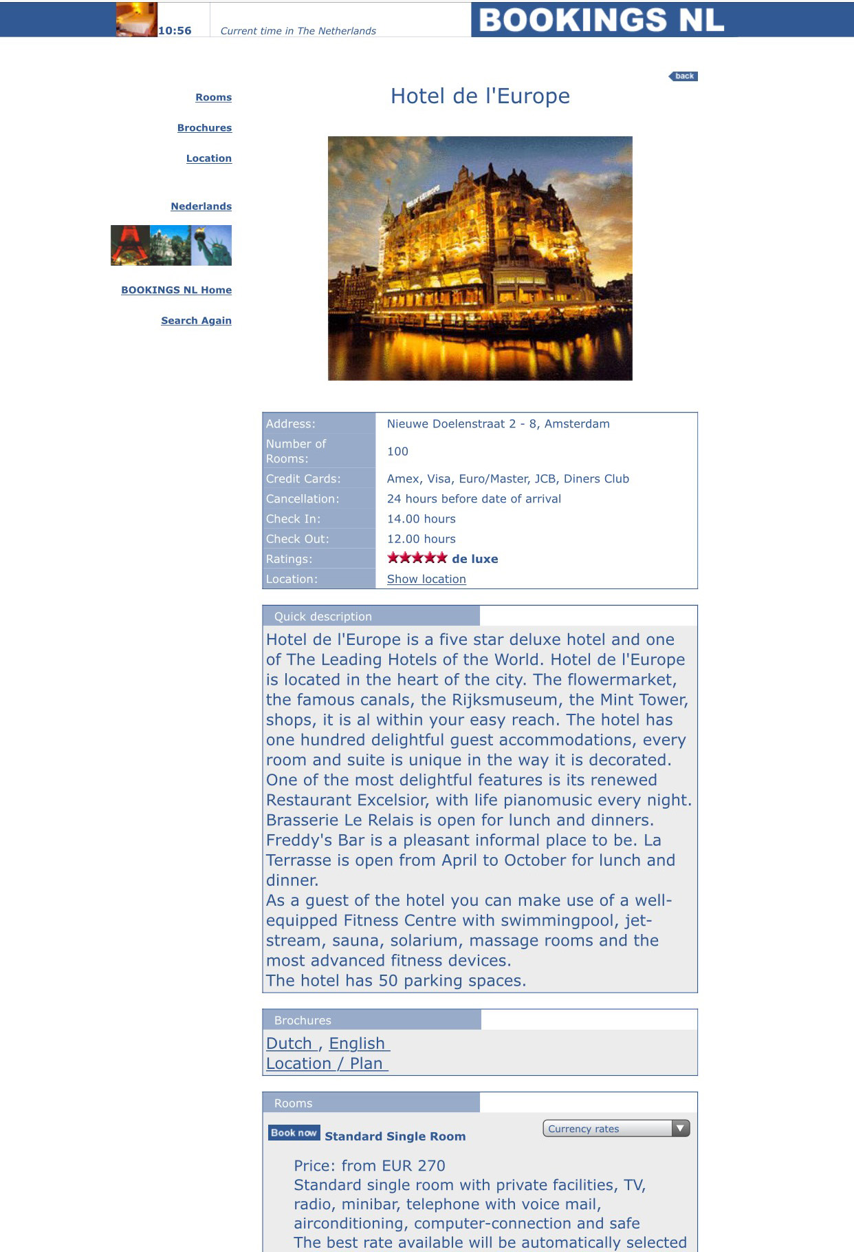 A screen shot of the Bookings.nl website on November 20, 2002. Courtesy Wayback Machine