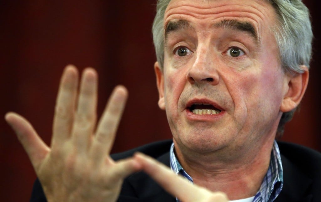 Ryanair CEO Michael O'Leary gestures during a news conference in Madrid. 