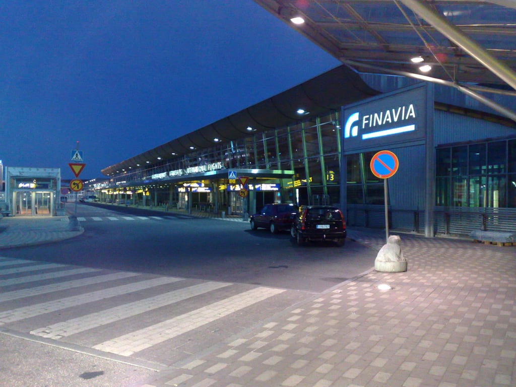 A sign for the national airport authority Finavia outside of Helsinki Airport in Helsinki, Finland. 