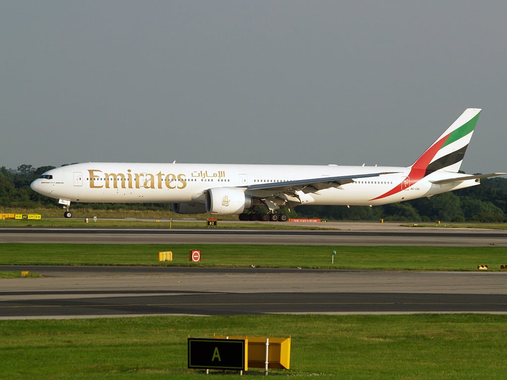Emirates Airline's Boeing 777 taxies after landing on the runway at Manchester Airport in July 2008. 