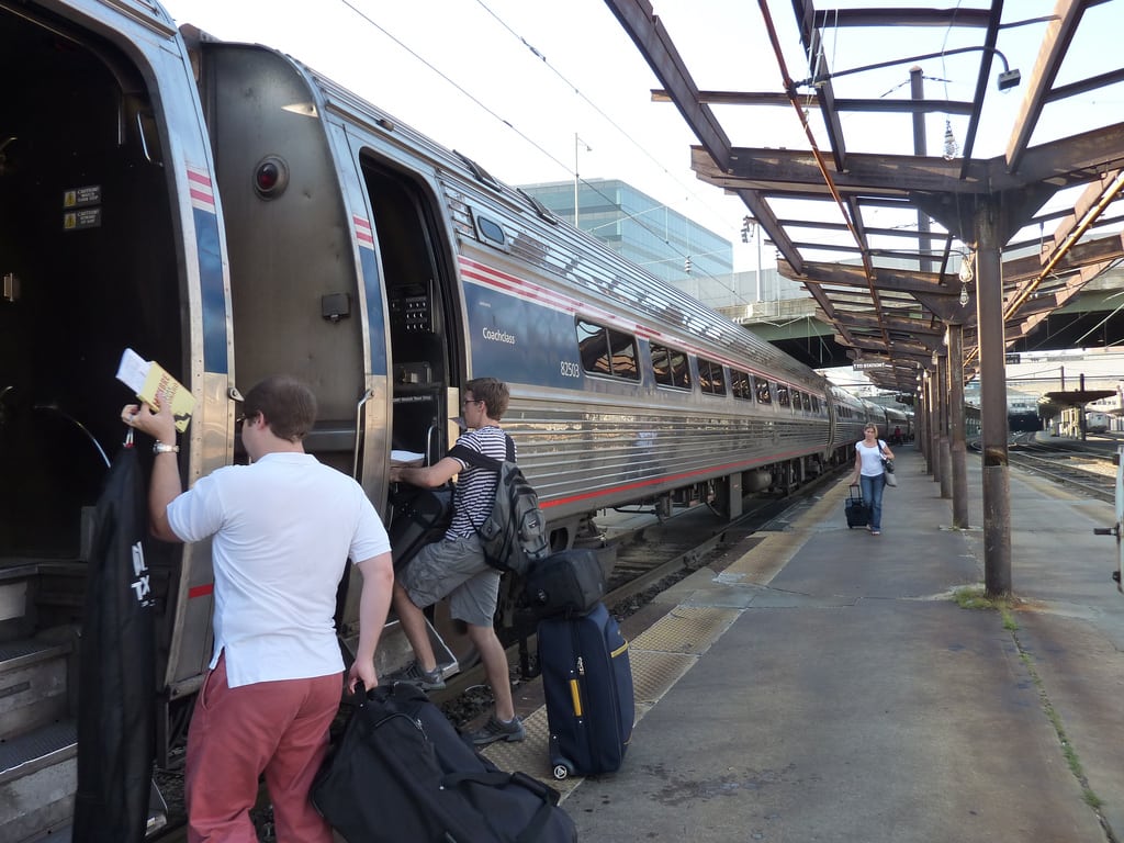Passengers boarding Amtrak at Newark, NJ.