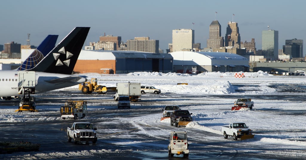 Trucks remove snow from Newark Airport after a storm in 2010.