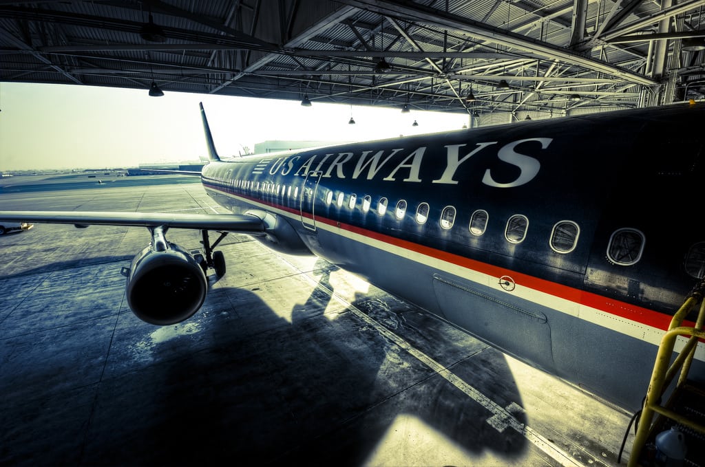 An US Airways Airbus A321 sits at Los Angeles International Airport. 
