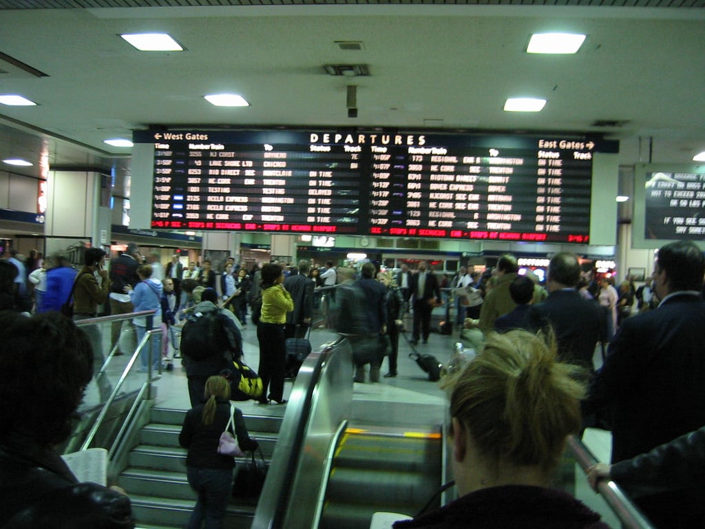 Amtrak waiting area at Penn Station in New York City. 