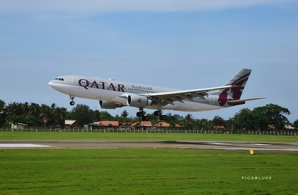 A Qatar Airways flight takes off from Soekarno-Hatta International Airport in Jakarta, Indonesia. 