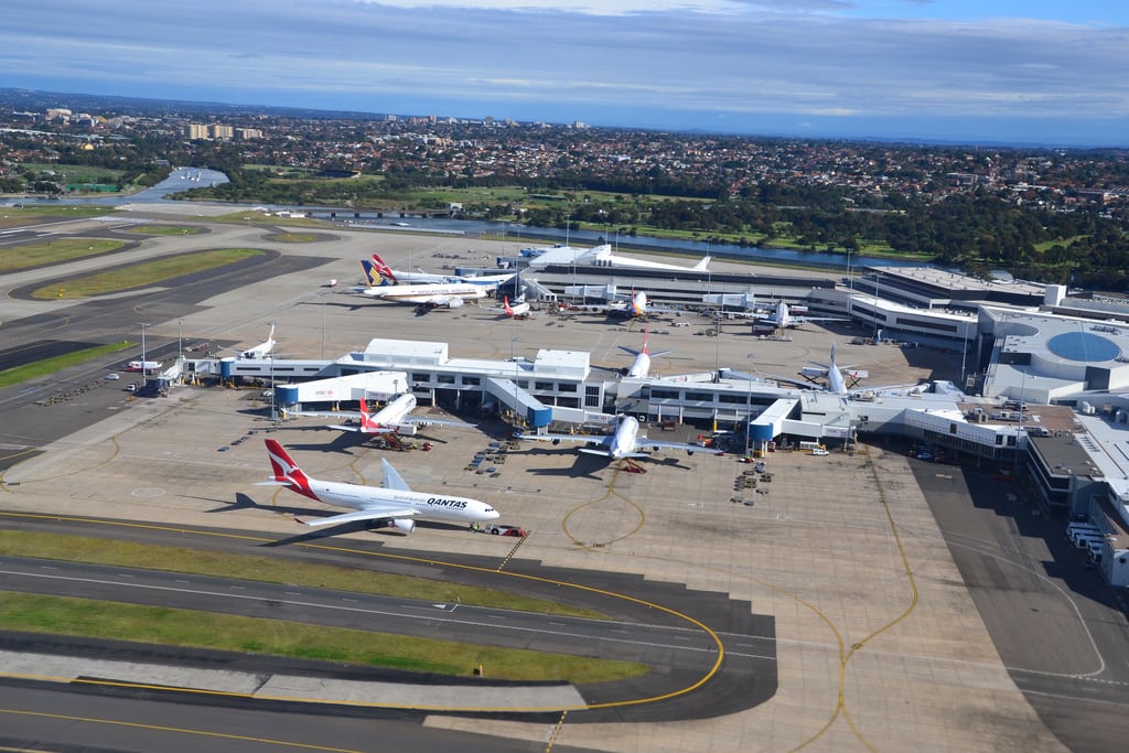 An aerial view of Sydney Airport.