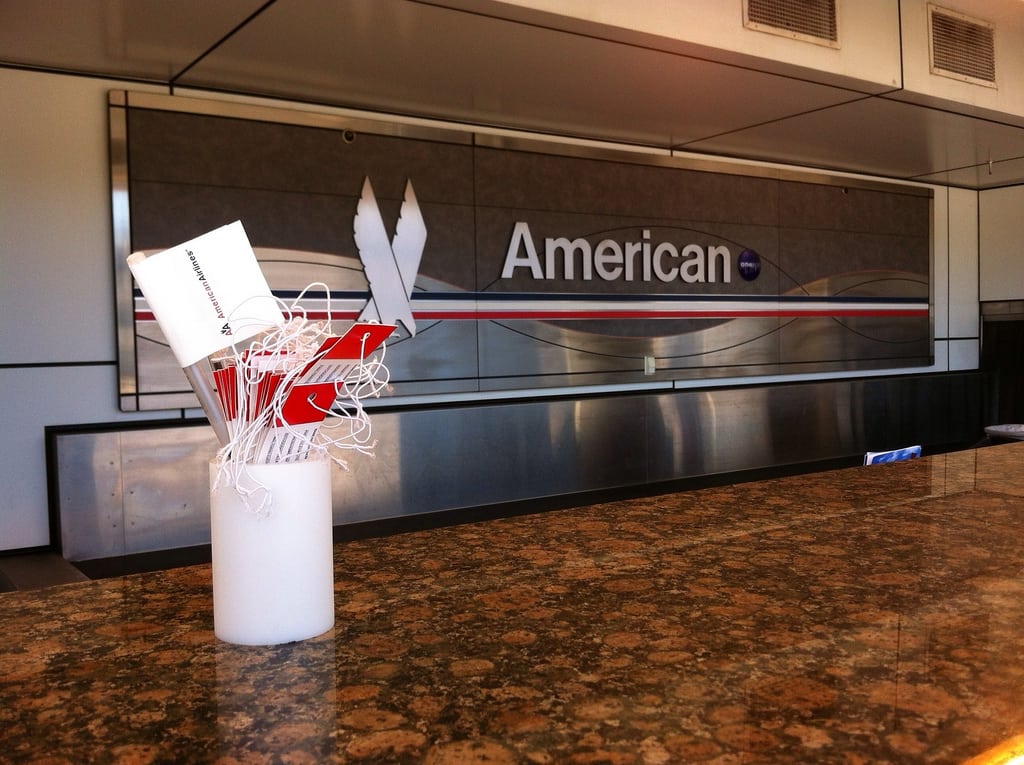 An American Airlines check-in counter.