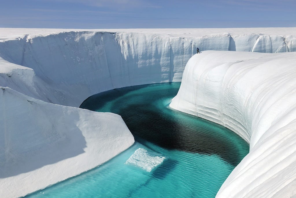 This 2009 photo released by Extreme Ice Survey shows Birthday Canyon in Greenland furing the filming of "Chasing Ice." 