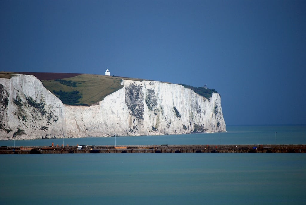 The White Cliffs of Dover as seen from the English Channel.