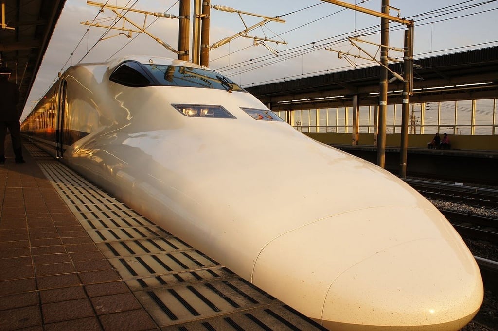 A Shinkansen train in Japan.