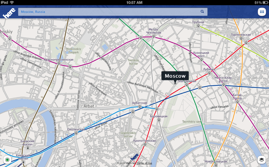 Nokia's Here maps on an iPad. 