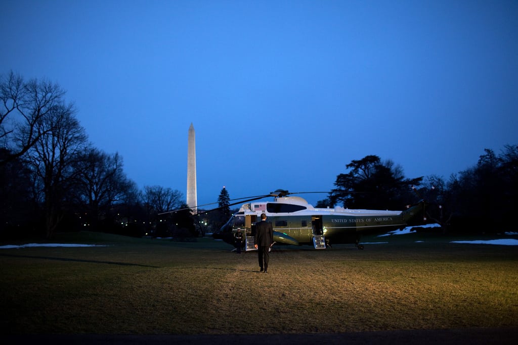 President Barack Obama prepares to board Marine One on the South Lawn of the White House