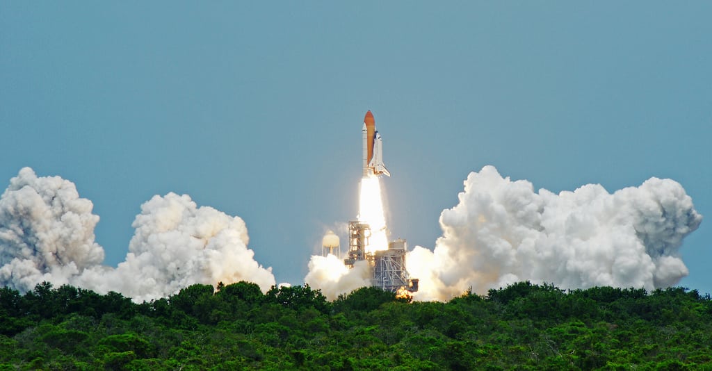 The space shuttle Atlantis launches in May 2009. 