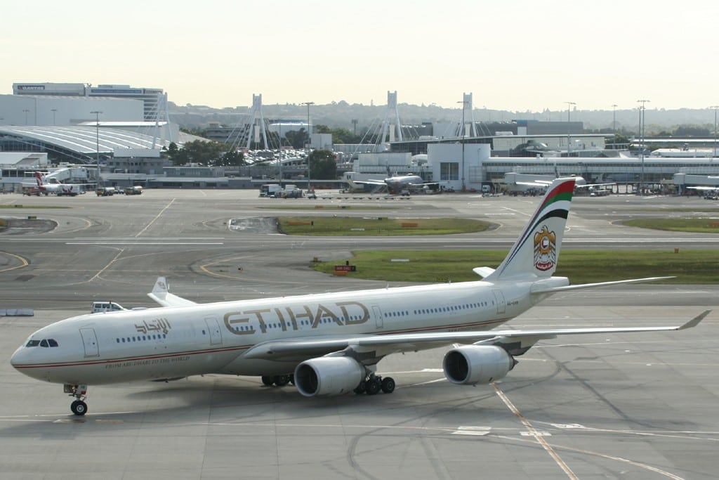 An Etihad Airways plane on the tarmac. 