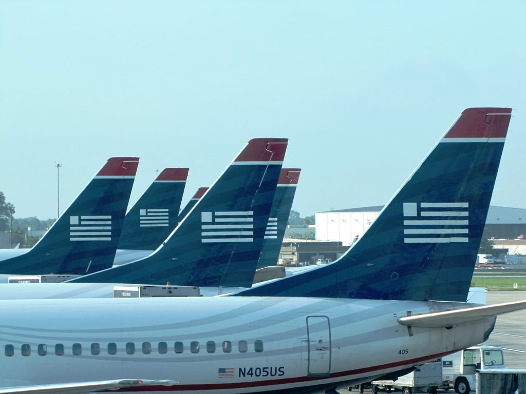 US Airways Boeing 737 jets line up at Charlotte/Douglas International Airport. 