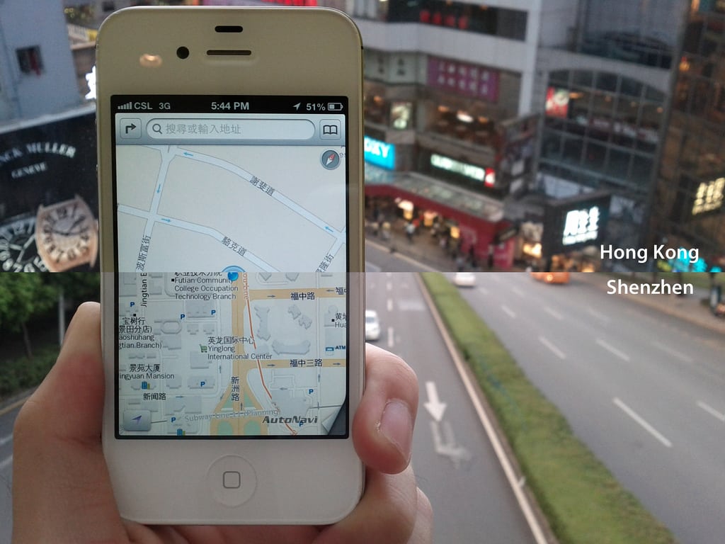 The iPhone 4 is used to get around Hong Kong and Shenzhen in China. 