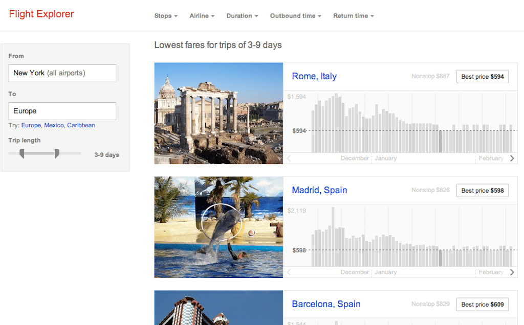 Google's new Flight Explorer with snazzy destination photos from Panoramio