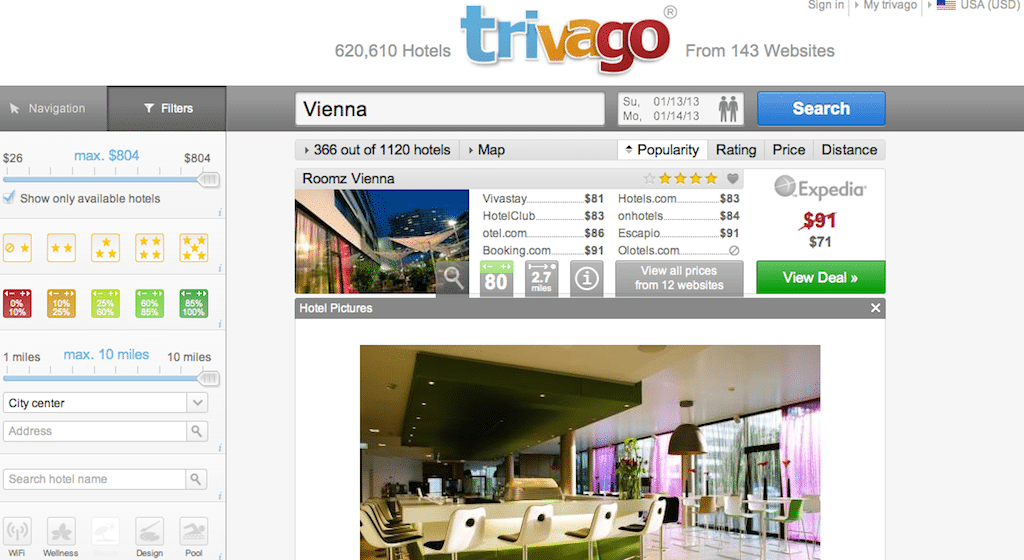 Trivago outguns Kayak's Checkfelix site even in Austria, where Checkfelix is based.  