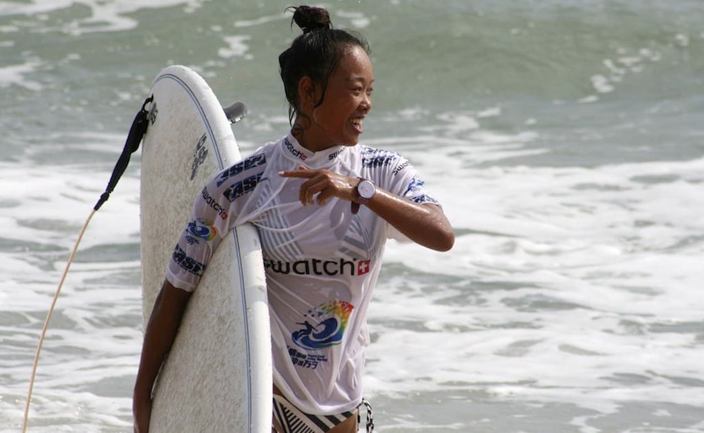 China's Darci Liu is pictured after her heat at the Swatch Girls Pro China surfing competition in Wanning, Hainan Island October 26, 2011. 