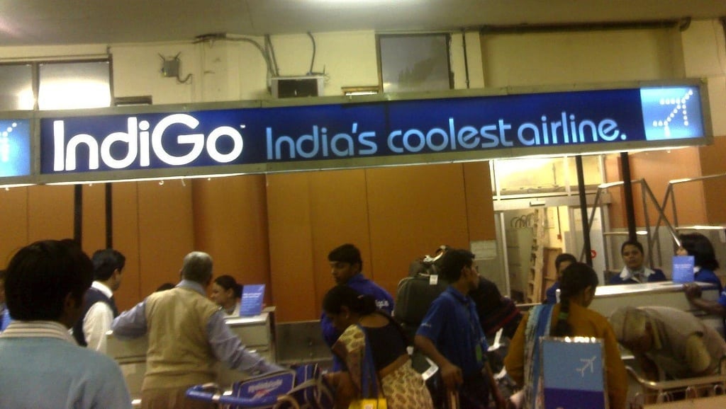 The IndiGo check-in desk at Kolkata Airport. 