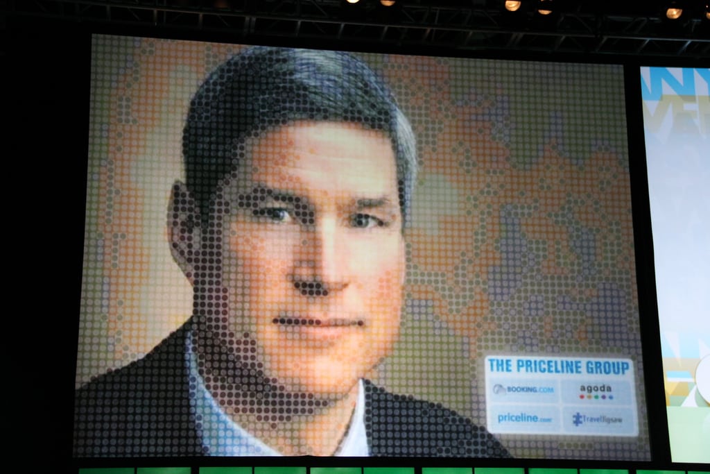 Priceline CEO Jeff Boyd's mug, on stage at PhocusWright 2011 conference.