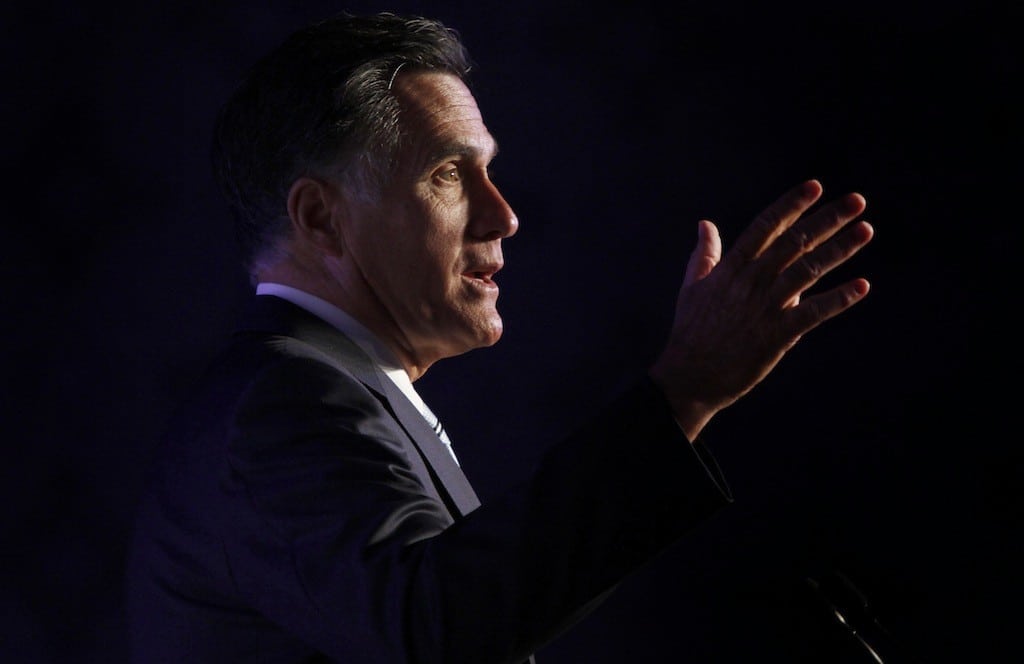GOP presidential candidate Mitt Romney speaking at the JW Marriott in Los Angeles, California on Monday, September 17, 2012.