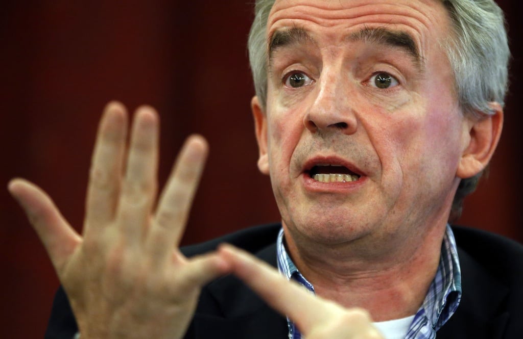 Ryanair CEO Michael O'Leary gestures during a news conference in Madrid, September 20, 2012. 
