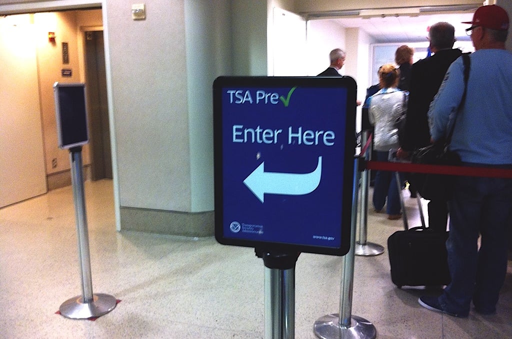 A TSA PreCheck lane at security. 