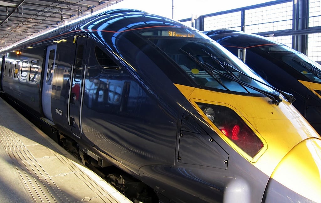 A Southeastern High Speed Train at St. Pancreas Station in London. 