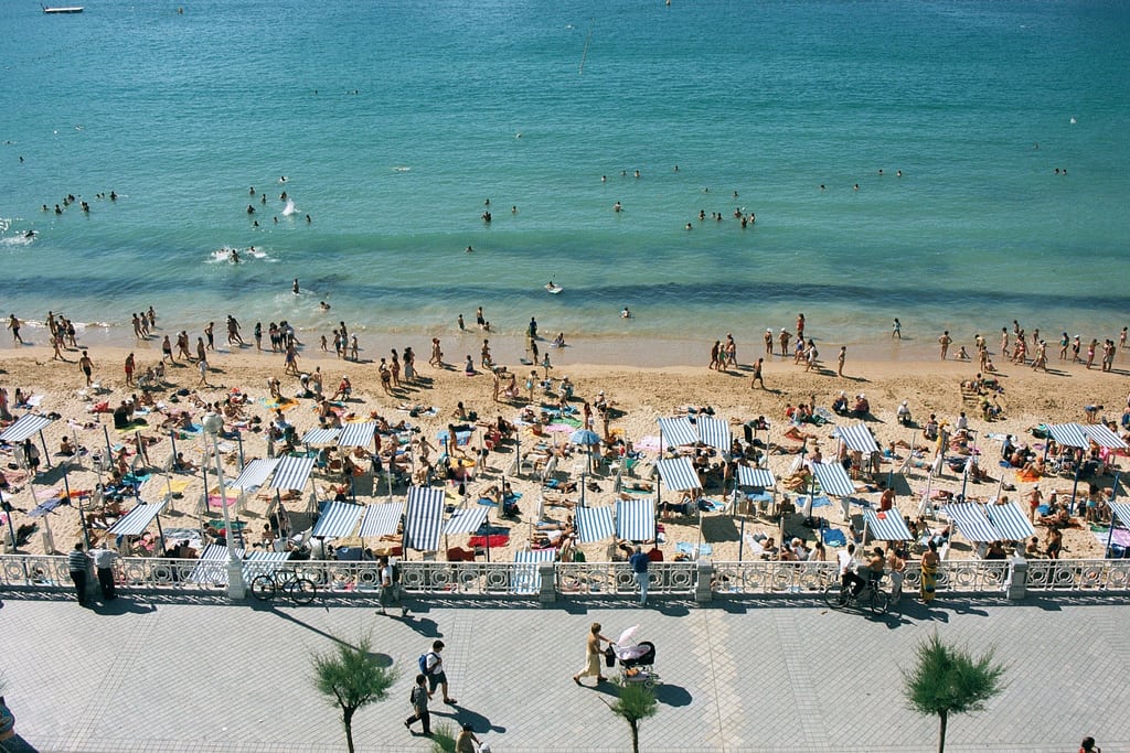 Beach scene in San Sebastian, Spain. 