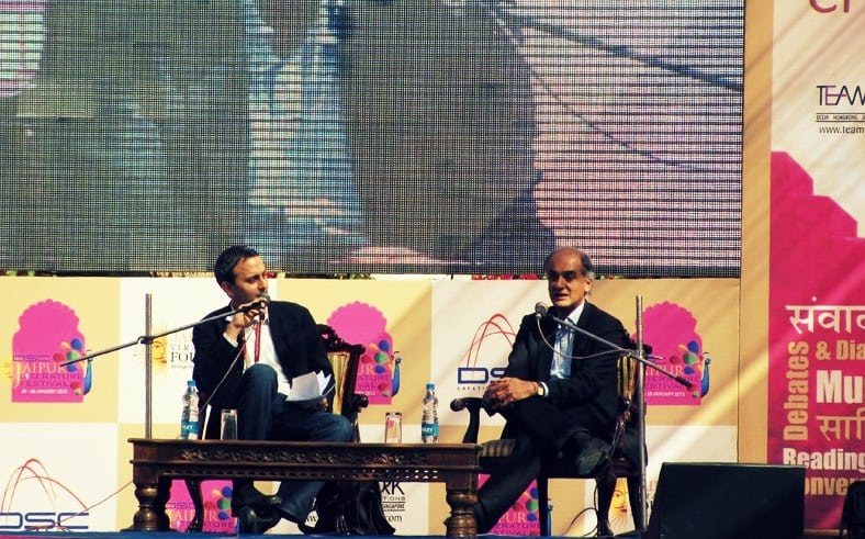 Pico Iyer in coversation with Akash Kapur, at the Jaipur Literary Festival, earlier today. 