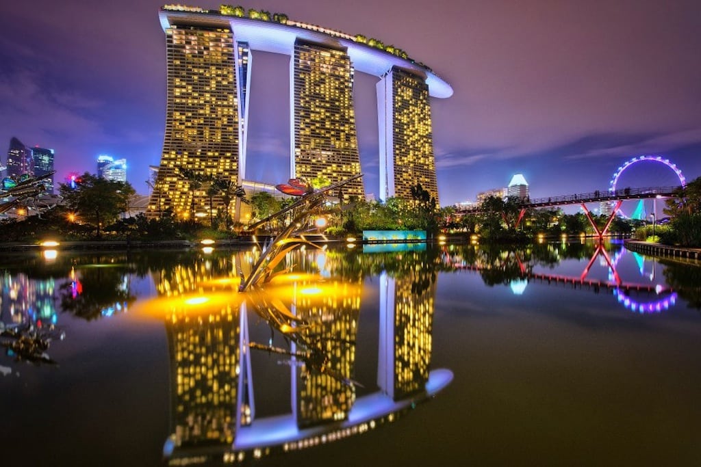 The Marina Bay Sands sparkles in Singapore. 