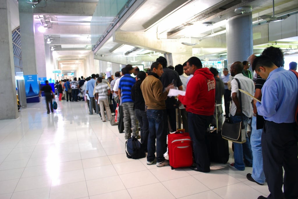 A visa on arrival line in Thailand was backed up and took a long time to navigate. 