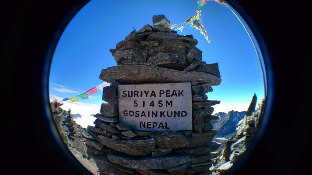 Surya Peak is a 5,144-meter tall peak in Langtang National Park in Nepal. 