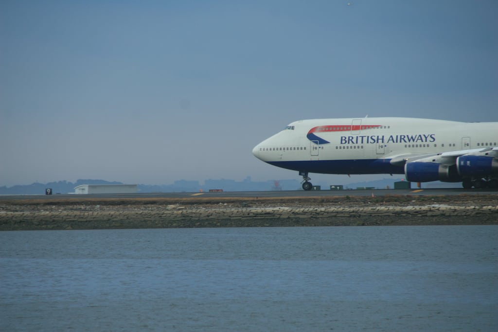 A British Airways 747 awaits word it can take off after a storm at Logan International Airport. 
