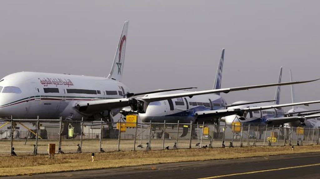 A line of 787 Dreamliners parked at Paine Field in Everett, Washington, on January 17.
