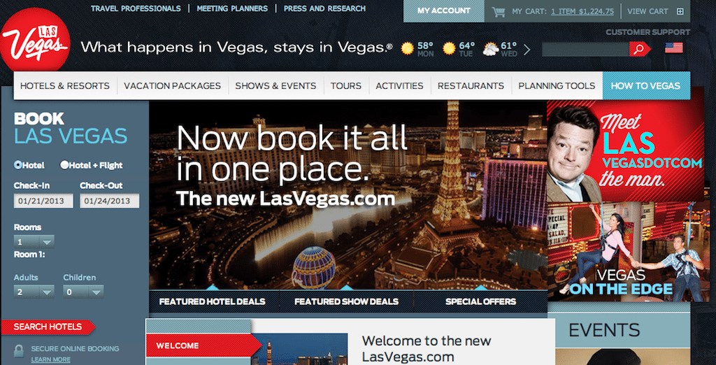 The Las Vegas Convention and Visitor Authority's relaunched site gets into the hotel-booking business. 