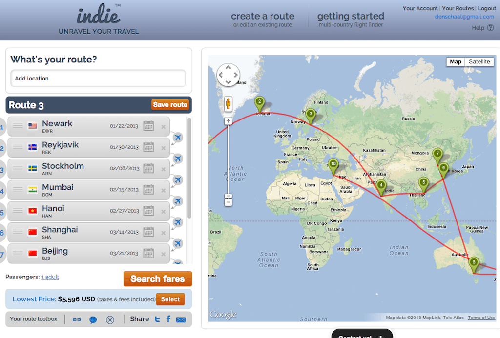 You can get there from here -- or anywhere -- with the Indie around the world flight-booking engine. 