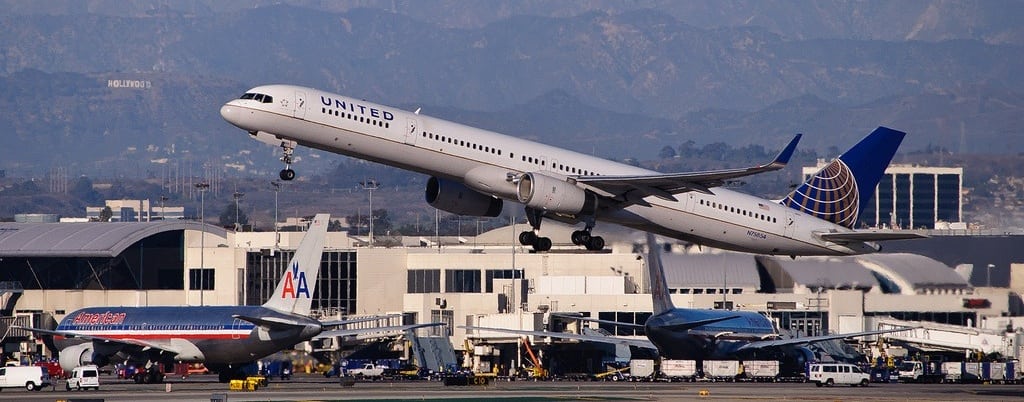 An United Airlines flight departs LAX for Houston Intercontinental Airport. 